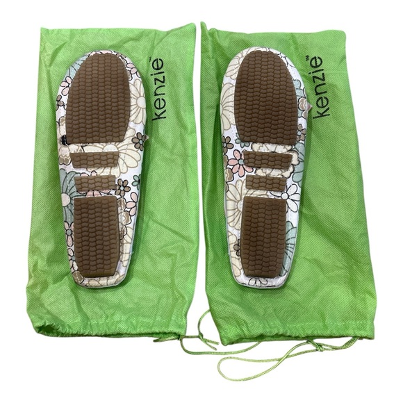 NWT 90s KENZIE CLOTH PASTEL FLORAL FLAT CLOGS W PINK & WHITE STRIPED BOWS SZ 8 - Picture 4 of 5